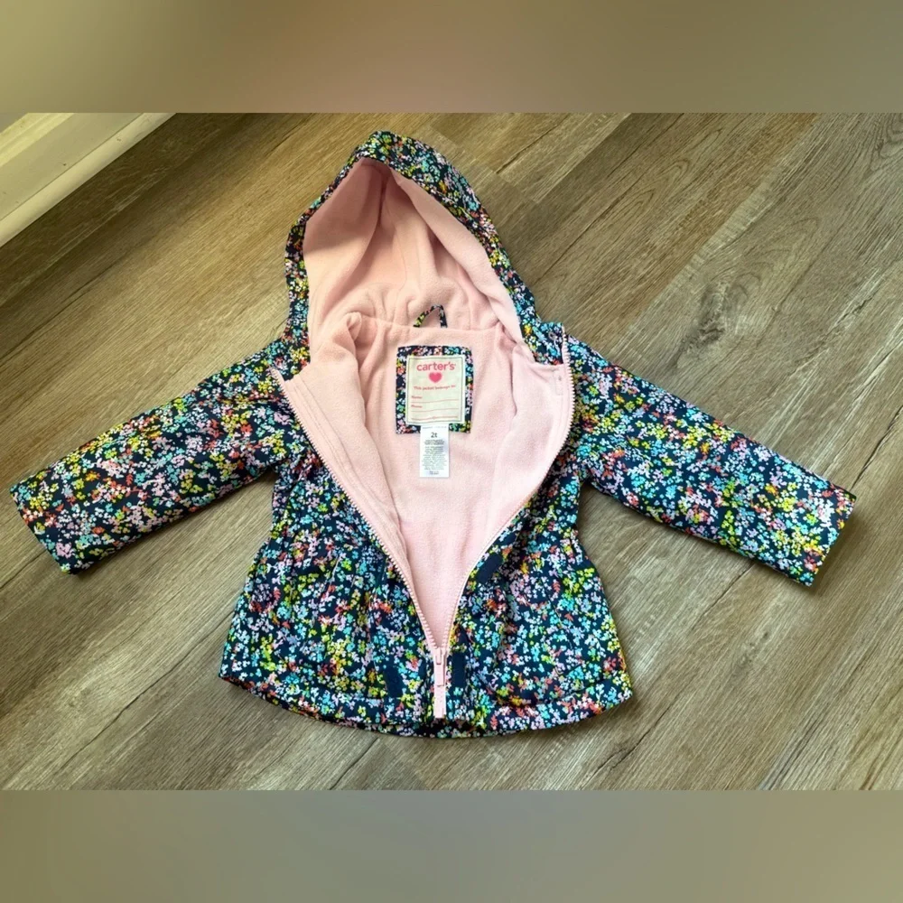 Carters Floral Jacket Hooded Coat Warm Multi Color Blue Pink Toddler Size 2T